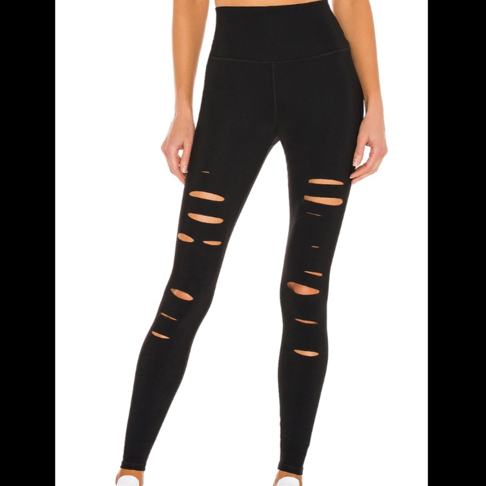 alo High Waist Ripped Warrior Legging in Black
